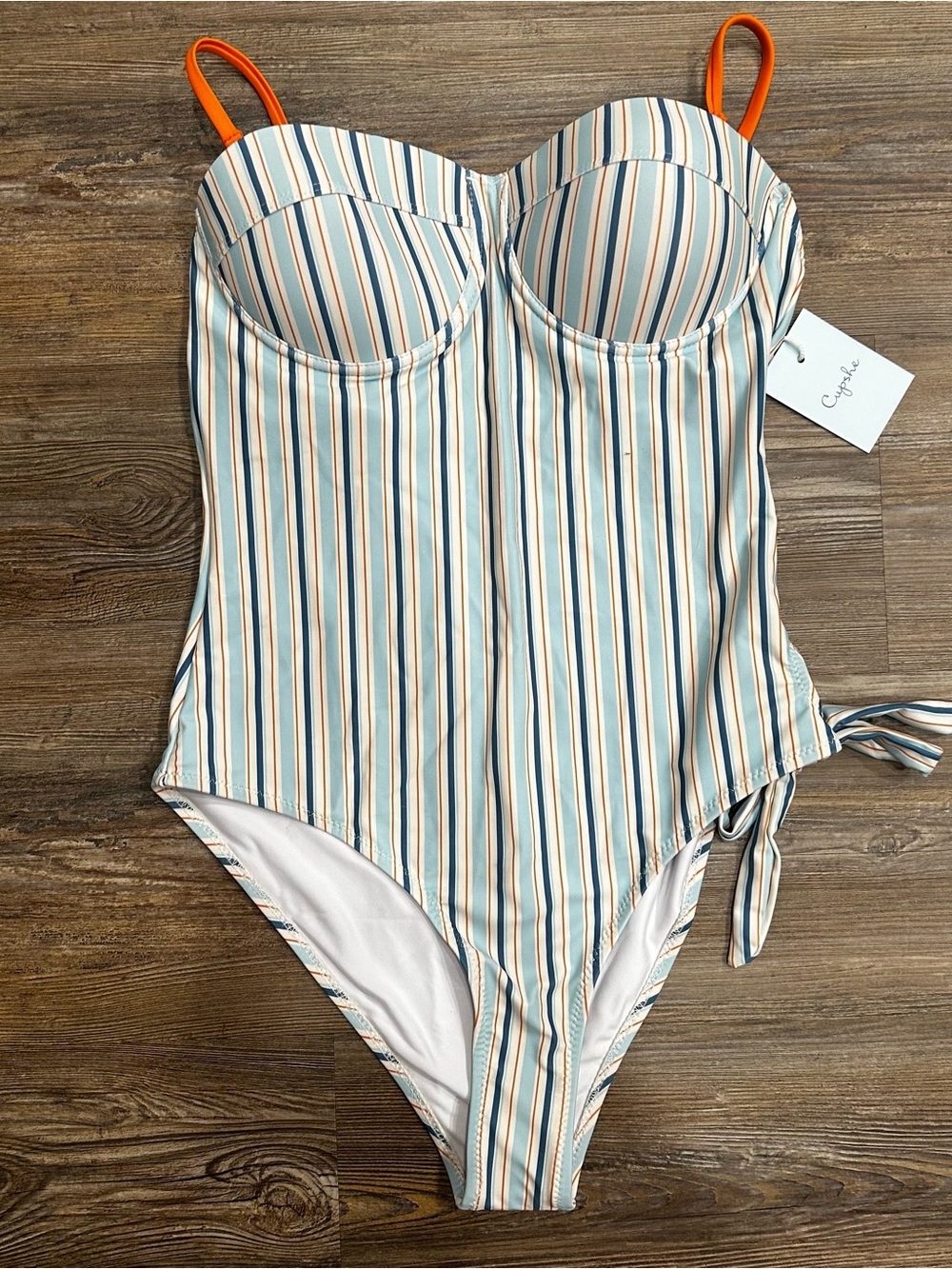 NWT Cupshe Orange Blue Pin Striped Swimsuit Discontinued Women M Timeless Summer